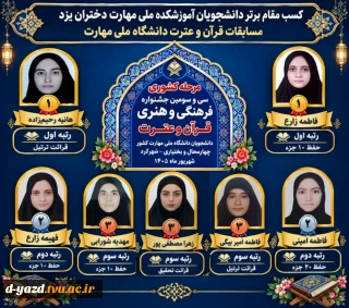 درخشش دانشجویان آموزشکده ملی مهارت دختران یزد در سی‌وسومین دوره مسابقات کشوری قرآن و عترت
