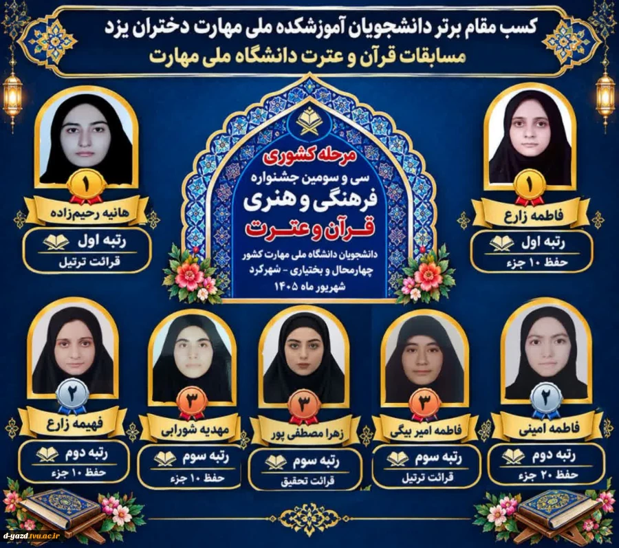 درخشش دانشجویان آموزشکده ملی مهارت دختران یزد در سی‌وسومین دوره مسابقات کشوری قرآن و عترت 2